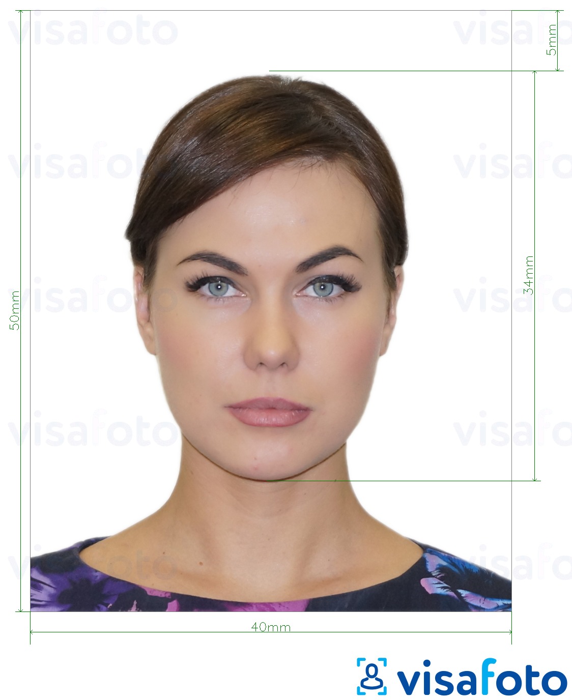 Contoh foto untuk Albania e-visa 4x5 cm dengan spesifikasi saiz yang tepat.