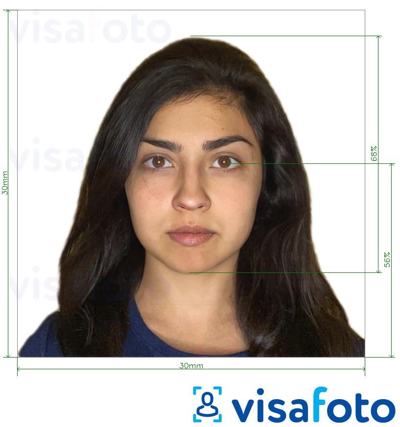 Contoh foto untuk Visa Bolivia 3x3 cm dengan spesifikasi saiz yang tepat.