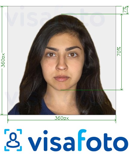 Contoh foto untuk Pasport OCI India 360x360 - 900x900 piksel dengan spesifikasi saiz yang tepat.