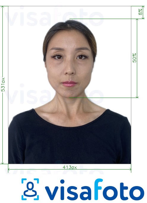 Contoh foto untuk Pasport Korea dalam talian dengan spesifikasi saiz yang tepat.