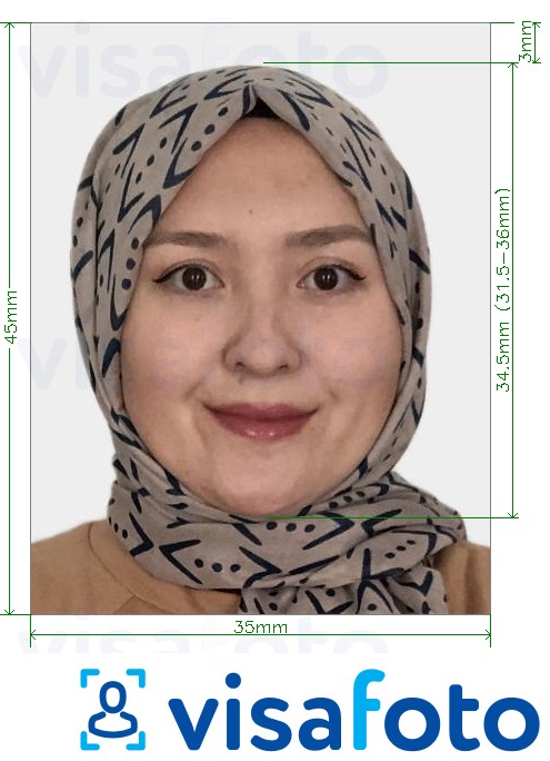 Contoh foto untuk Pasport Kazakhstan dalam talian 413x531 piksel dengan spesifikasi saiz yang tepat.