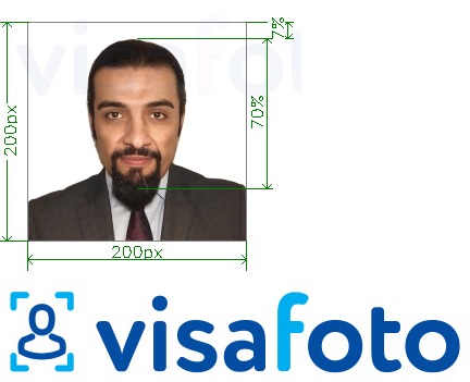 Contoh foto untuk Arab Saudi e-visa dalam talian 200x200 piksel visitsaudi.com dengan spesifikasi saiz yang tepat.