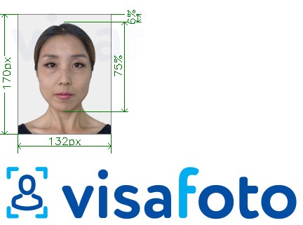 Contoh foto untuk Thailand visa 132x170 piksel dengan spesifikasi saiz yang tepat.