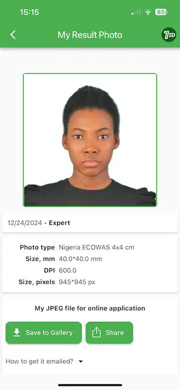 7ID App: ECOWAS Passport Photo Example