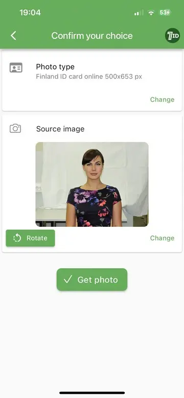 7ID App: Finland ID Photo Example