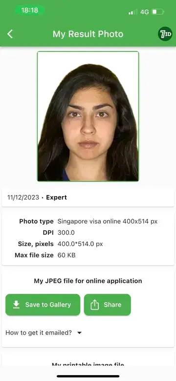 Sample ng Larawan ng Singapore Visa