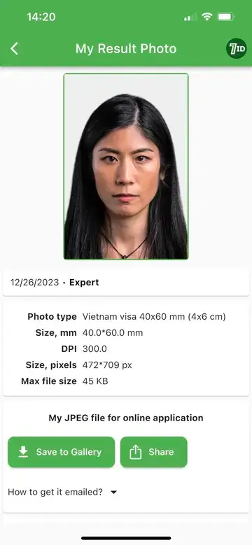 7ID: Vietnam Visum fotoprøve