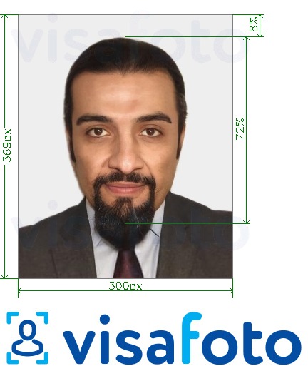 Contoh foto untuk UAE Visa dalam talian Emirates.com 300x369 piksel dengan spesifikasi saiz yang tepat.