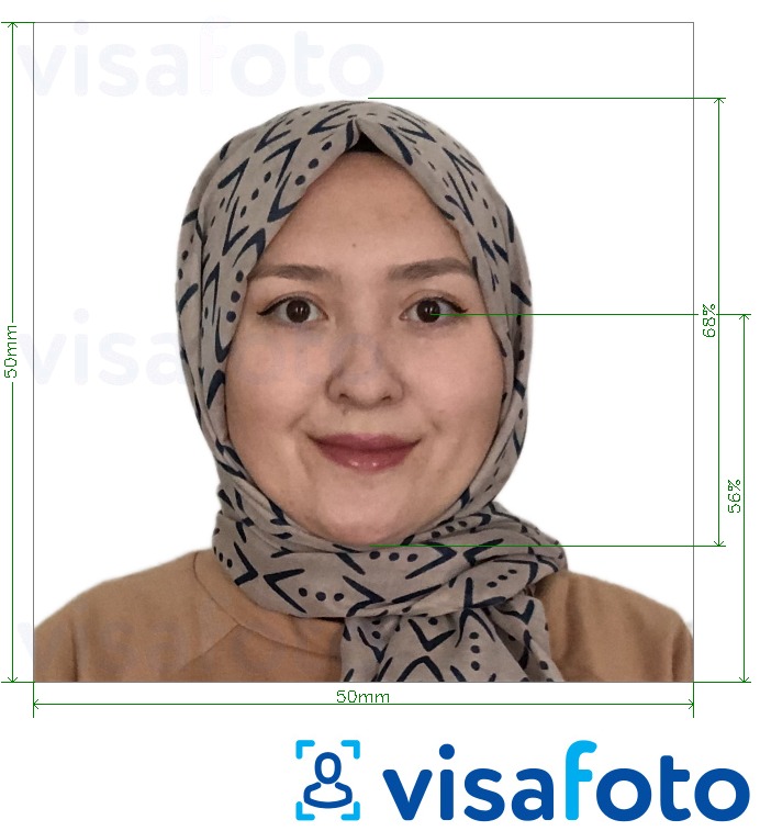 Contoh foto untuk Pasport Afghanistan 5x5 cm (50x50 mm) dengan spesifikasi saiz yang tepat.