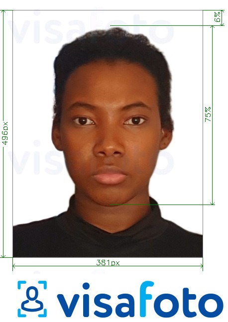 Contoh foto untuk Angola visa dalam talian 381x496 piksel dengan spesifikasi saiz yang tepat.