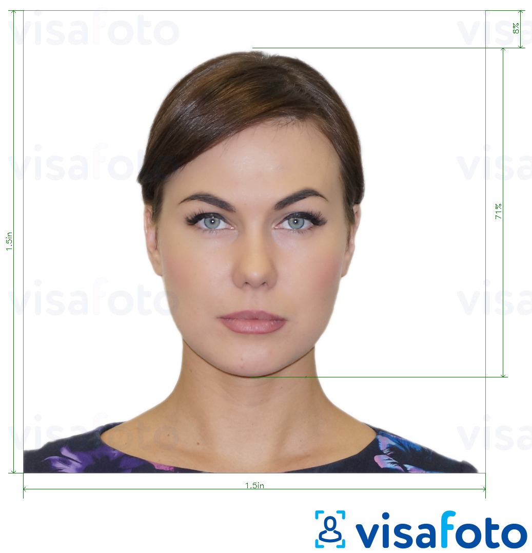 Contoh foto untuk Pasport Argentina di Amerika Syarikat 1.5x1.5 inci dengan spesifikasi saiz yang tepat.