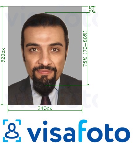 Contoh foto untuk Kad ID Bahrain 240x320 piksel dengan spesifikasi saiz yang tepat.