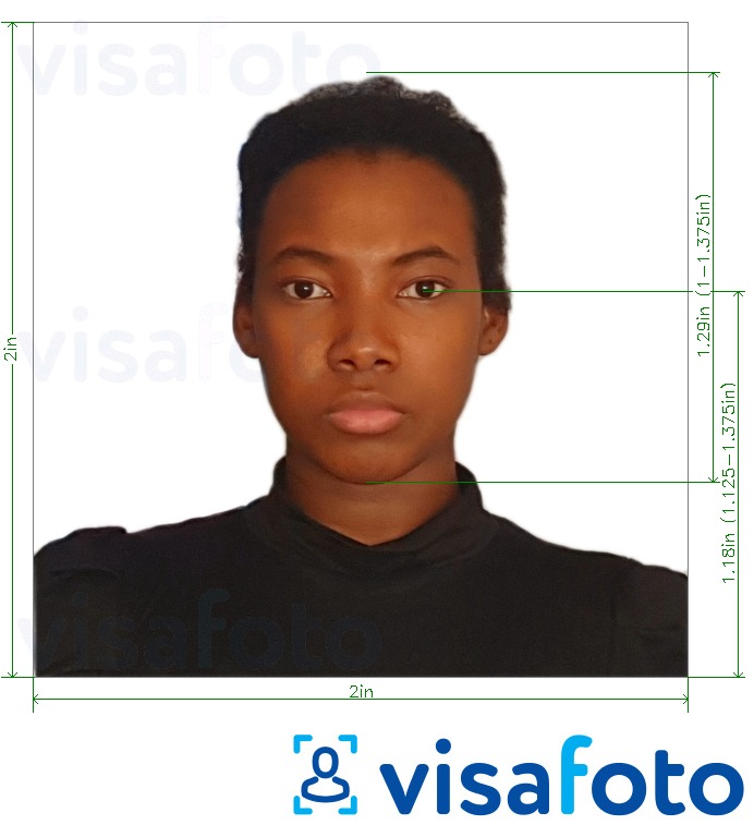 Contoh foto untuk Benin pasport 2x2 inci dari Amerika Syarikat dengan spesifikasi saiz yang tepat.