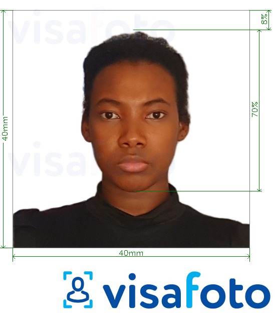 Contoh foto untuk Kongo (Brazzaville) pasport 4x4 cm (40x40 mm) dengan spesifikasi saiz yang tepat.