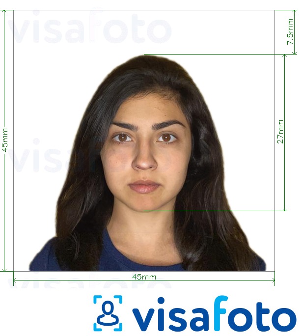 Contoh foto untuk Pasport Chile 4.5x4.5 cm dengan spesifikasi saiz yang tepat.
