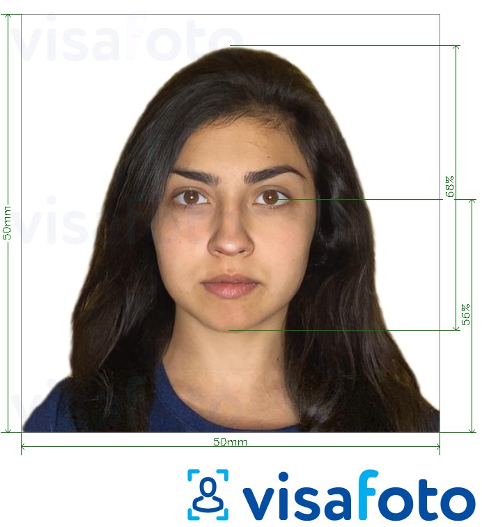 Contoh foto untuk Visa Cili 5x5 cm dengan spesifikasi saiz yang tepat.