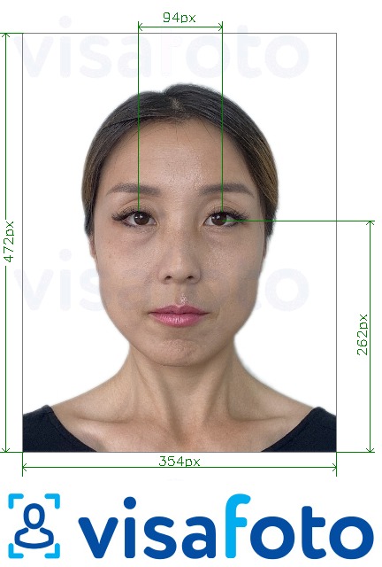Contoh foto untuk China 354x472 piksel dengan mata pada garis silang dengan spesifikasi saiz yang tepat.