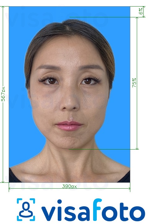 Contoh foto untuk Ujian Kemahiran Putonghua 390x567 piksel latar belakang biru dengan spesifikasi saiz yang tepat.