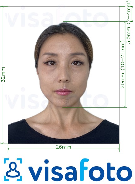 Contoh foto untuk Kad pengenalan penduduk China 26x32 mm dengan spesifikasi saiz yang tepat.