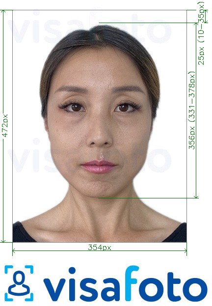 Contoh foto untuk China Visa dalam talian 354x472 - 420x560 piksel dengan spesifikasi saiz yang tepat.