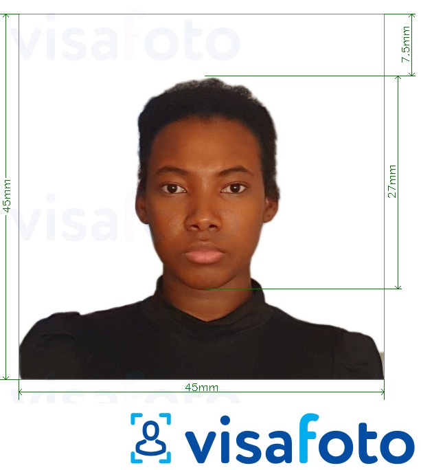 Contoh foto untuk Visa Cuba 45x45 mm dengan spesifikasi saiz yang tepat.