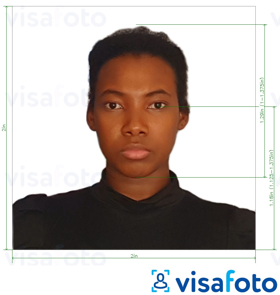 Contoh foto untuk Pasport Republik Dominican 2x2 inci dengan spesifikasi saiz yang tepat.
