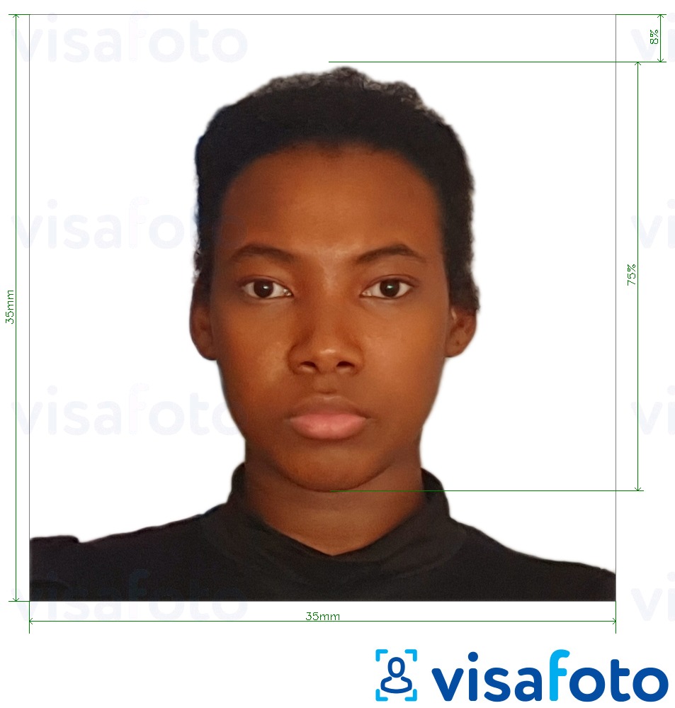 Contoh foto untuk Gabon visa 35x35 mm (3.5x3.5 cm) dengan spesifikasi saiz yang tepat.