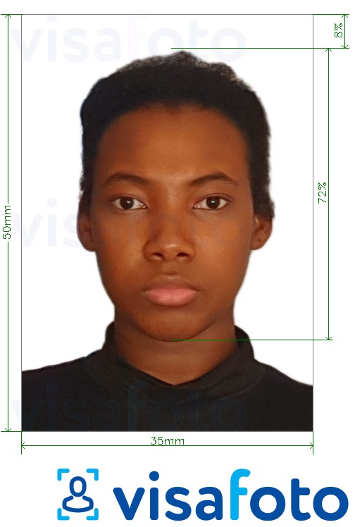 Contoh foto untuk Guinea Conakry visa 35x50mm dengan spesifikasi saiz yang tepat.