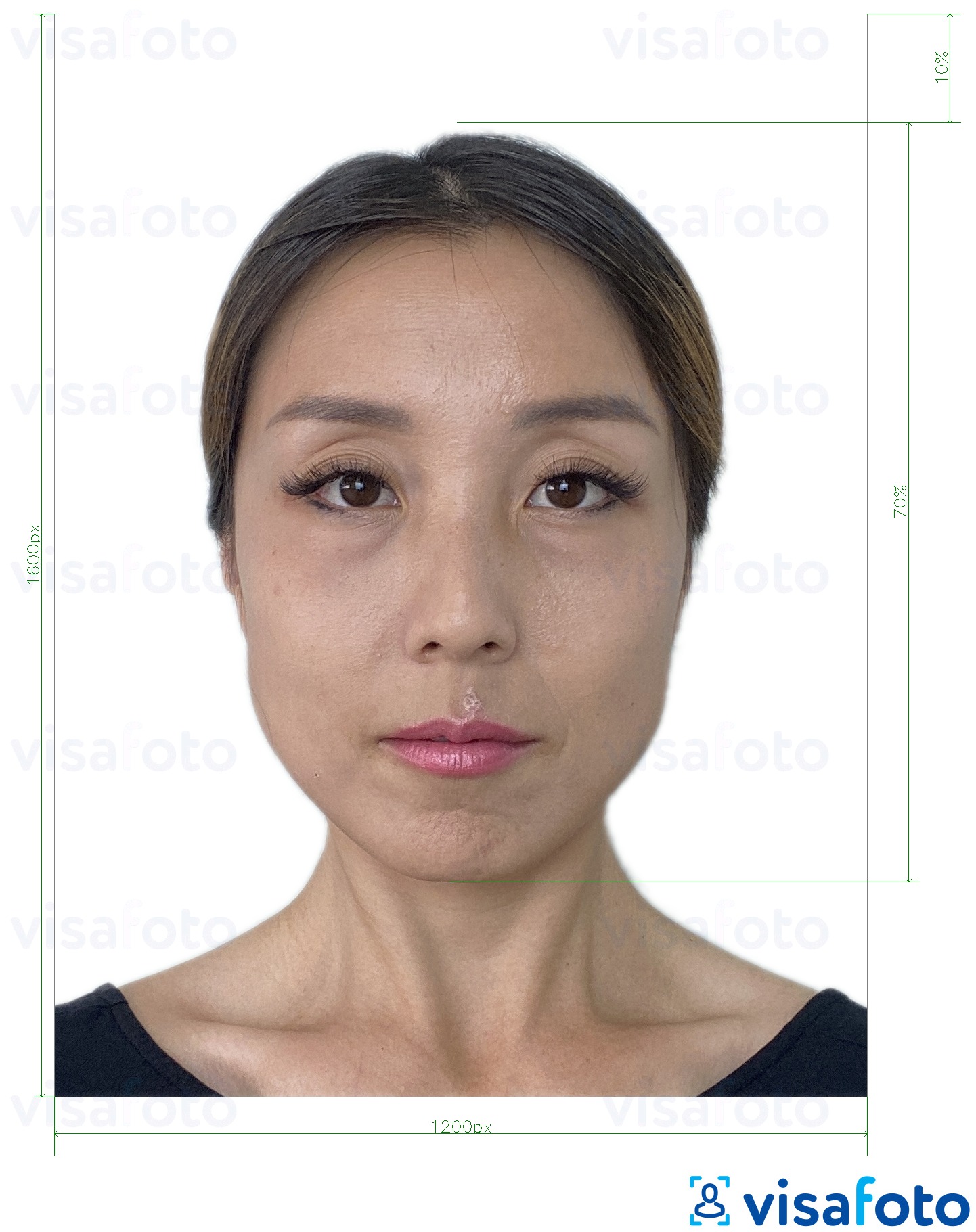 Contoh foto untuk Hong Kong online e-visa 1200x1600 piksel dengan spesifikasi saiz yang tepat.
