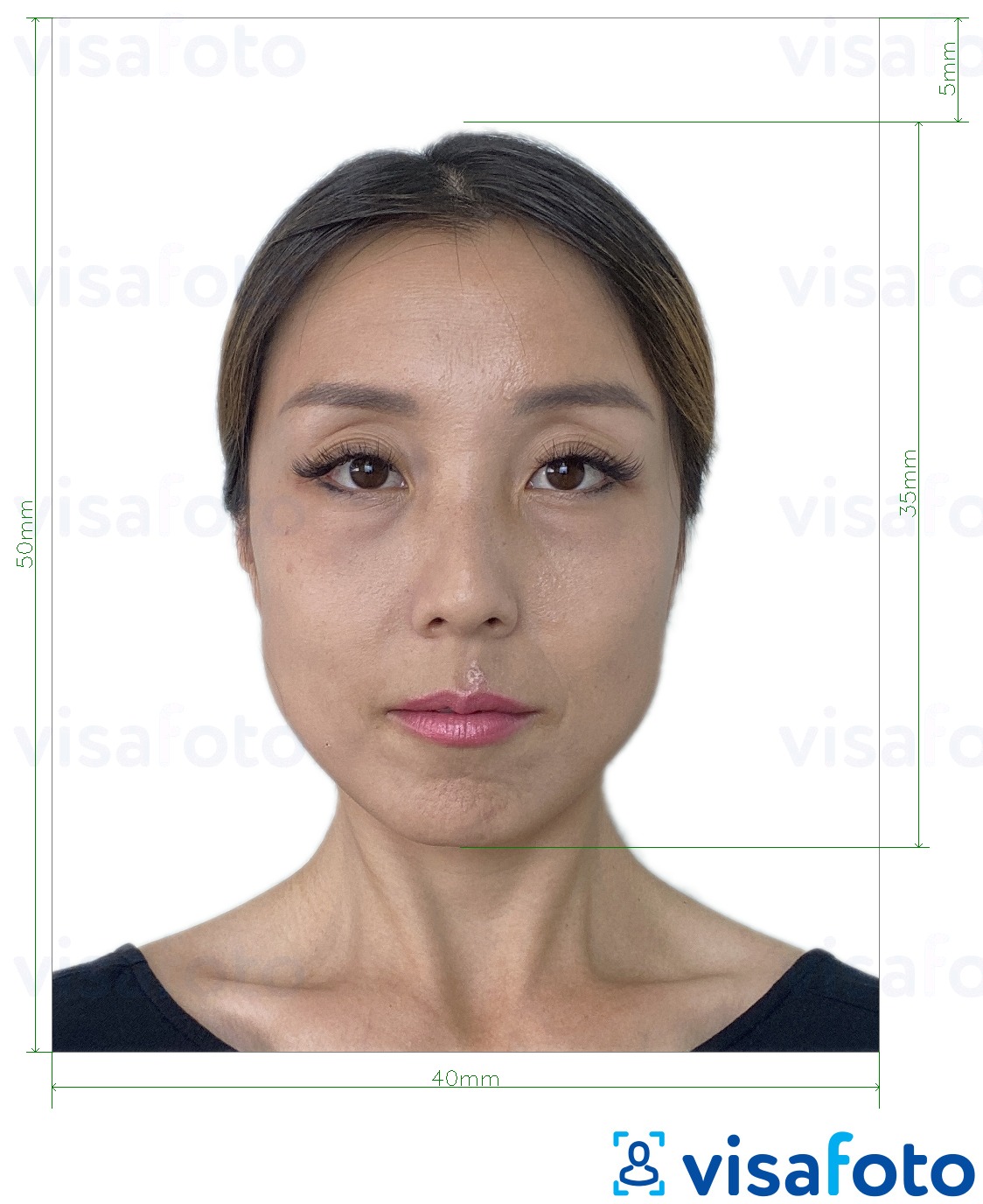 Contoh foto untuk Hong Kong Visa 40x50 mm (4x5 cm) dengan spesifikasi saiz yang tepat.