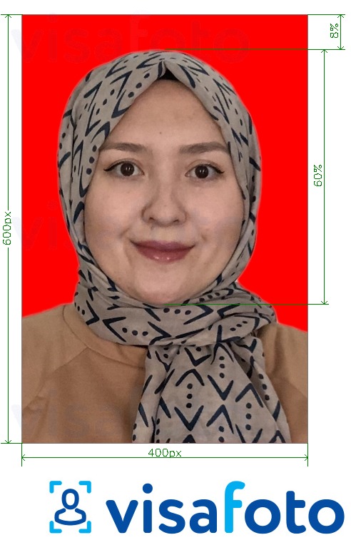 Contoh foto untuk Pendaftaran e-visa Indonesia dengan spesifikasi saiz yang tepat.
