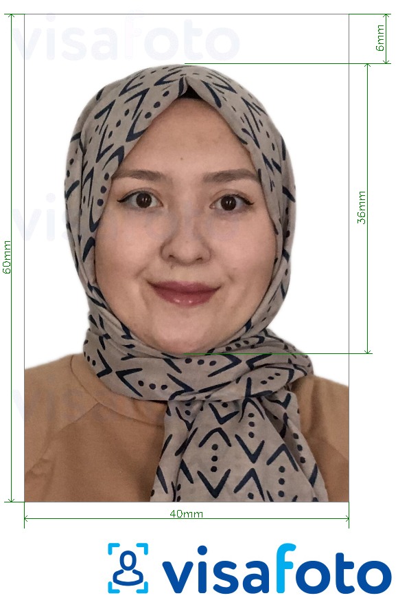 Contoh foto untuk Visa Indonesia 40x60 mm dengan spesifikasi saiz yang tepat.