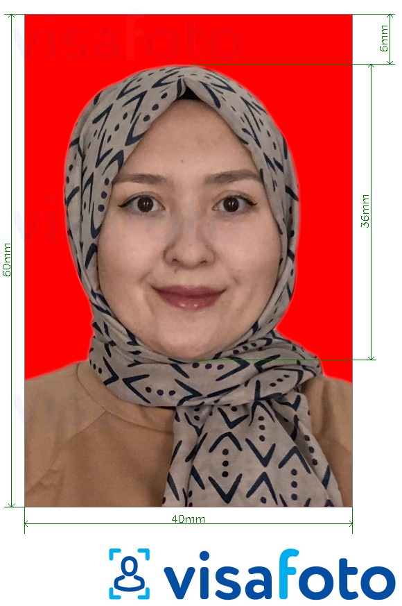 Contoh foto untuk Latar belakang Visa Indonesia 4x6 cm merah dengan spesifikasi saiz yang tepat.