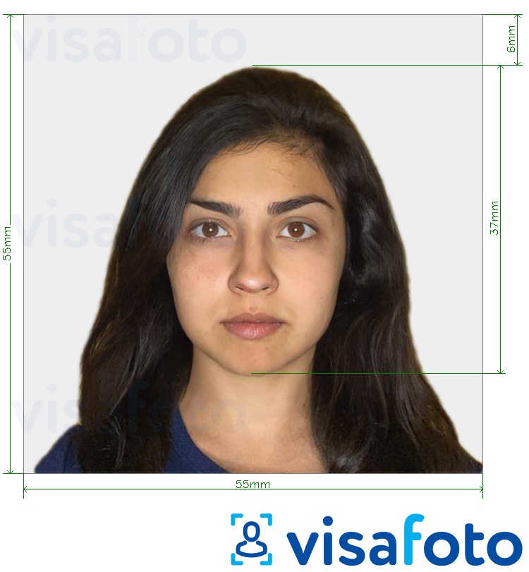 Contoh foto untuk Israel Visa 55x55mm (biasanya dari India) dengan spesifikasi saiz yang tepat.
