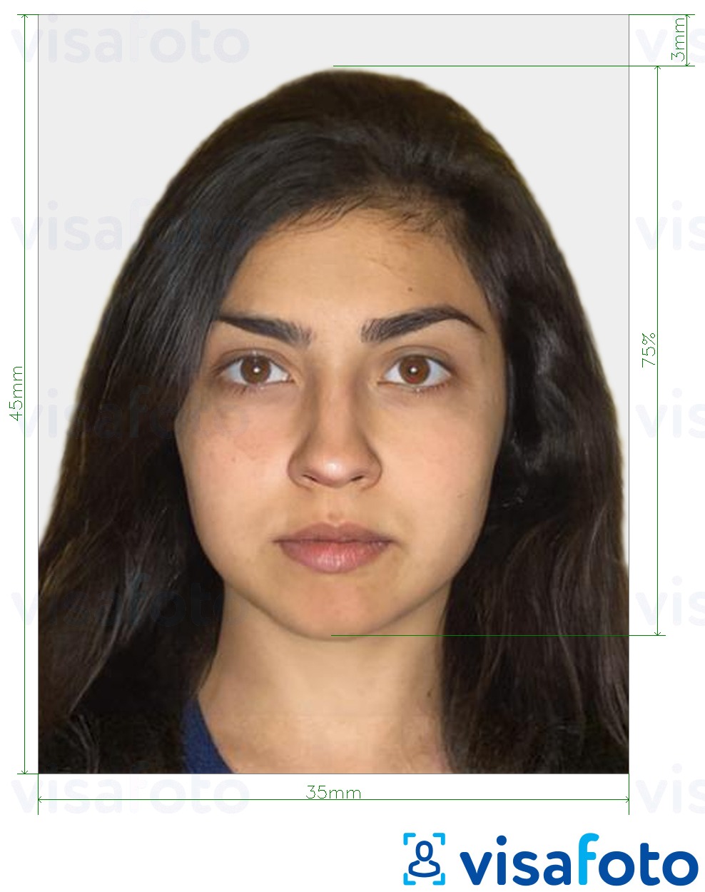 Contoh foto untuk Pasport kanak-kanak India Seva 35x45 mm dengan spesifikasi saiz yang tepat.