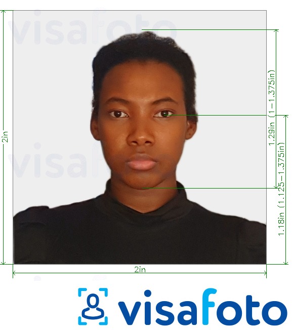 Contoh foto untuk Pasport Kenya 2x2 inci (51x51 mm, 5x5 cm) dengan spesifikasi saiz yang tepat.