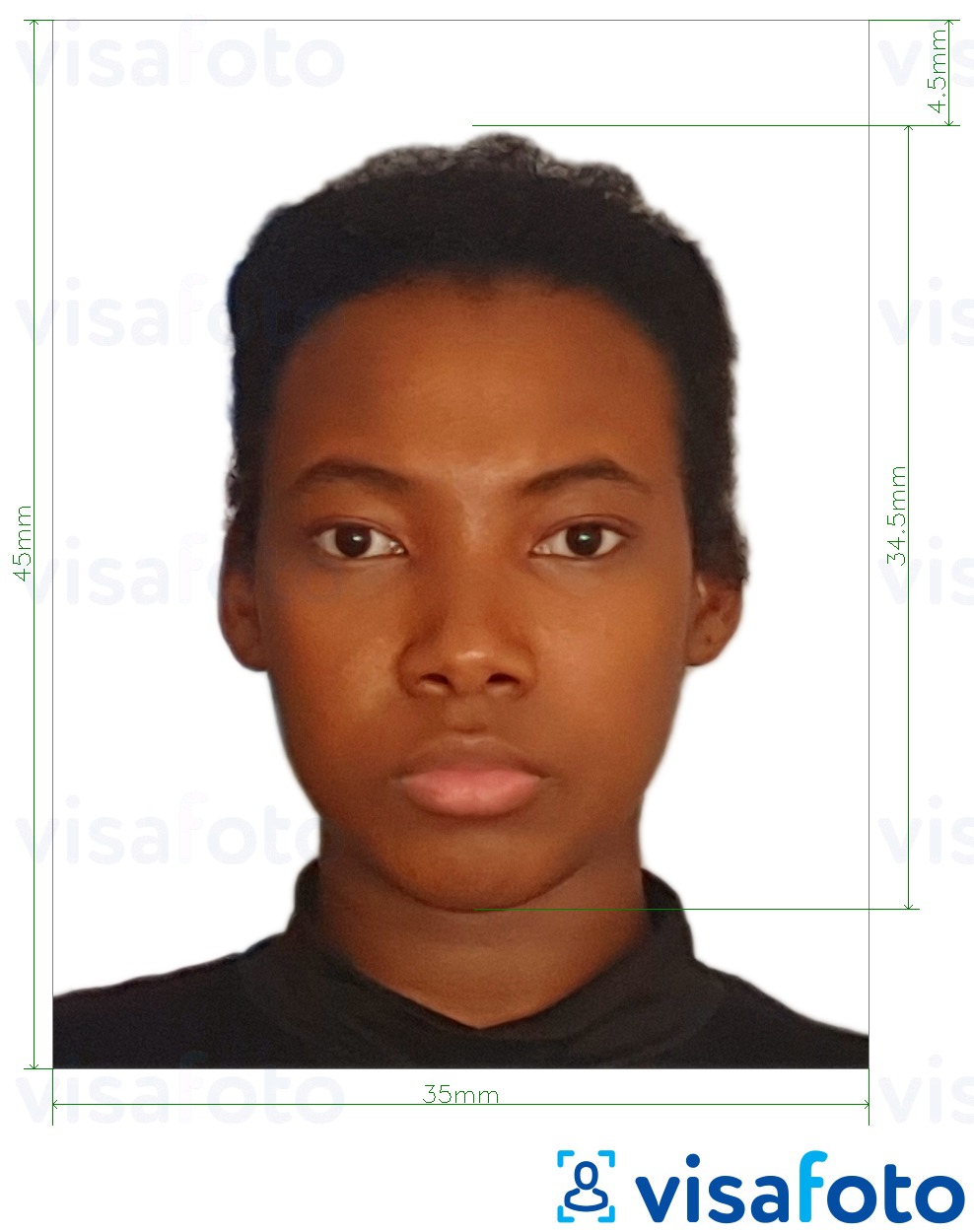 Contoh foto untuk Pasport Kenya 35x45 mm dengan spesifikasi saiz yang tepat.