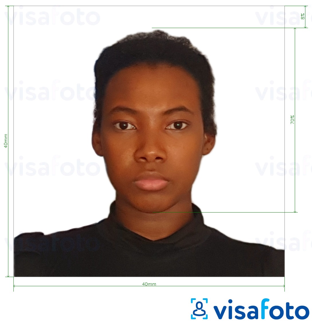 Contoh foto untuk Visa Madagaskar 40x40 mm dengan spesifikasi saiz yang tepat.