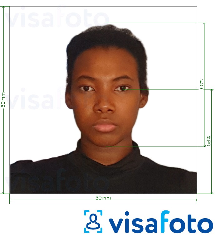Contoh foto untuk Madagascar visa 5x5 cm (50x50 mm) dengan spesifikasi saiz yang tepat.