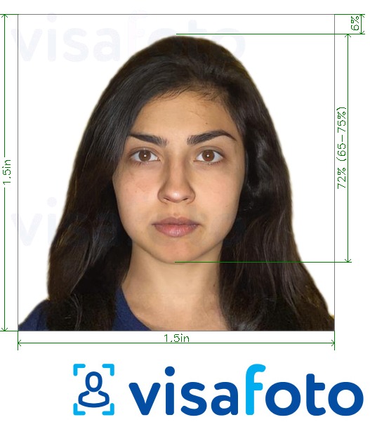 Contoh foto untuk Nepal visa dalam talian 1.5x1.5 inci dengan spesifikasi saiz yang tepat.