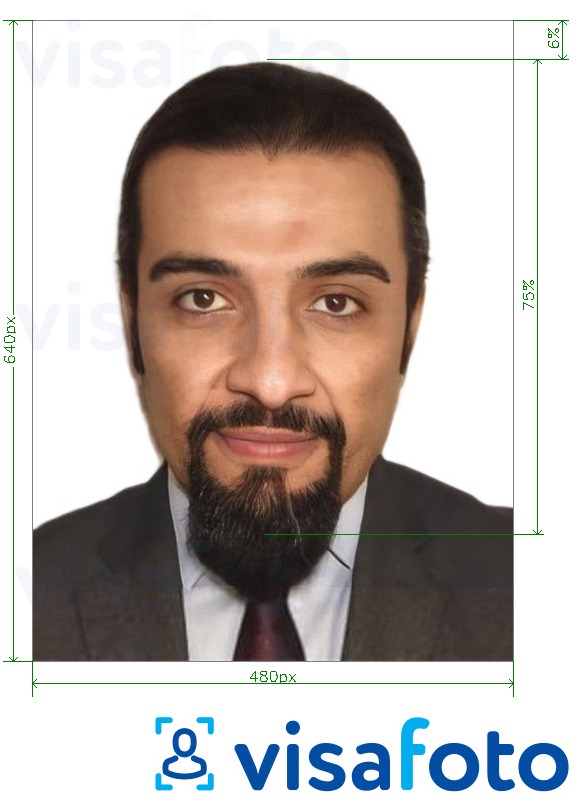 Contoh foto untuk Arab Saudi Kad pengenalan Absher 640x480 piksel dengan spesifikasi saiz yang tepat.