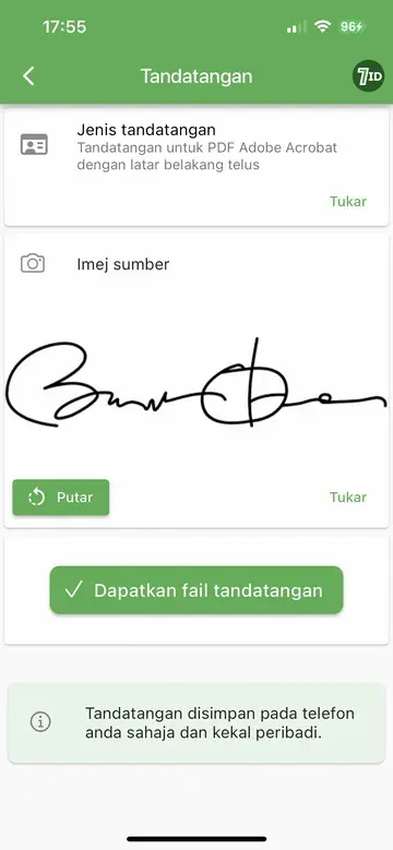 Apl 7ID: Hasil e-tandatangan