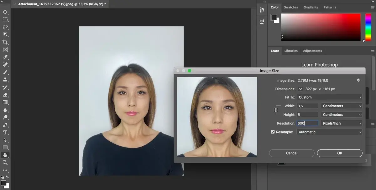 Cara memangkas gambar pasport Malaysia di Photoshop: Langkah 2