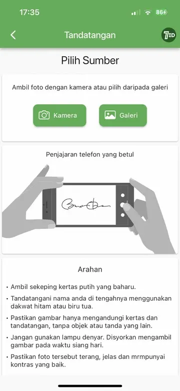 Apl 7ID: Pilih tandatangan sumber