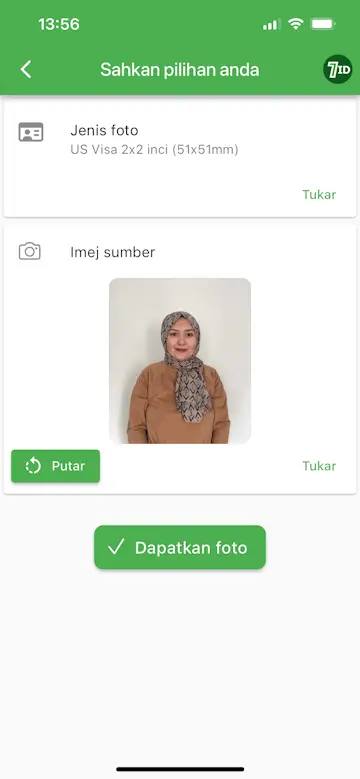 Apl 7ID: Editor latar belakang foto visa AS