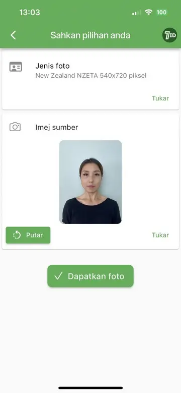 Apl 7ID: Saiz Foto Visa NZeTA