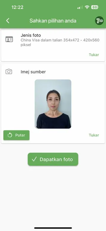 Apl 7ID: Editor latar belakang foto visa China